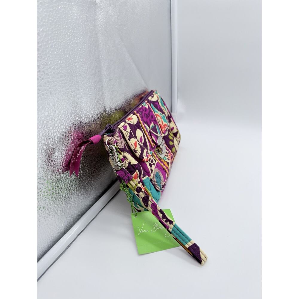 Vera Bradley Pushlock Wristlet PLUM CRAZY Push Lock & Zip Top Zip Inner Pocket - Picture 2 of 10
